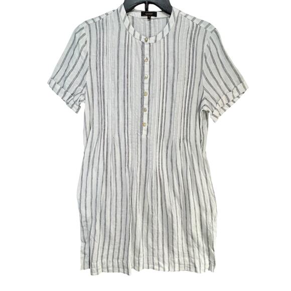 Quince Dress Small White Black Stripe Pintuck European Linen Boho Beach Pockets - Picture 3 of 15